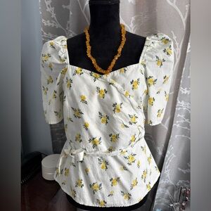 ASOS White and Yellow Floral Wrap Blouse